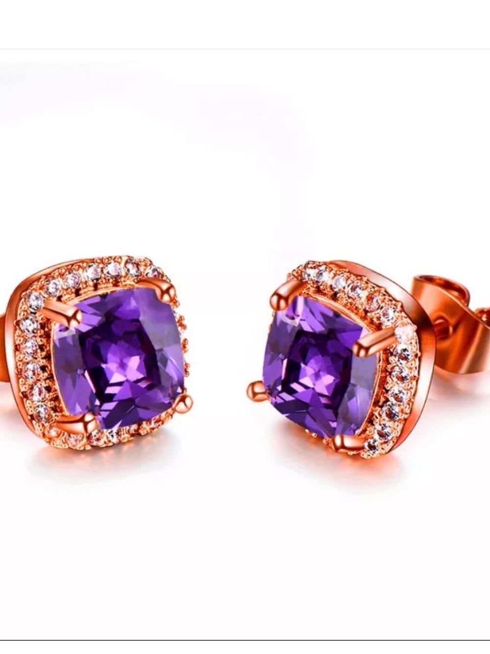 African Amethyst Square Cut Halo Earrings โ 4 Carat ๐ - Picture 9 of 10